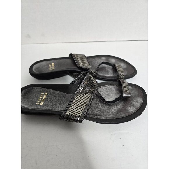 Stuart Weitzman Gunmetal Black Leather Crystal Sandals - Picture 9 of 9